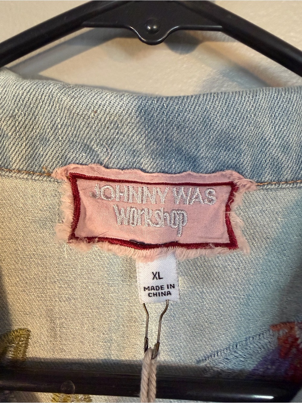 Johnny Was Light Wash Denim Jacket with Multicolor Floral Embroidery - Picture 3 of 4